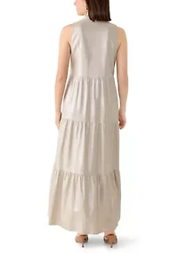 Women's Sleeveless Split Neck Metallic Linen Dress