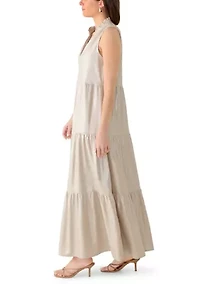 Women's Sleeveless Split Neck Metallic Linen Dress