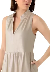 Women's Sleeveless Split Neck Metallic Linen Dress