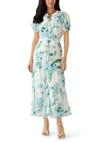 Women's Short Sleeve Floral Midi Dress