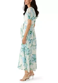 Women's Short Sleeve Floral Midi Dress