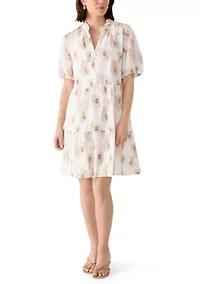 Women's Short Sleeve Floral Embroidered Split Neck Dress