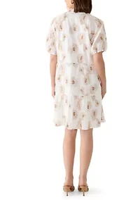 Women's Short Sleeve Floral Embroidered Split Neck Dress