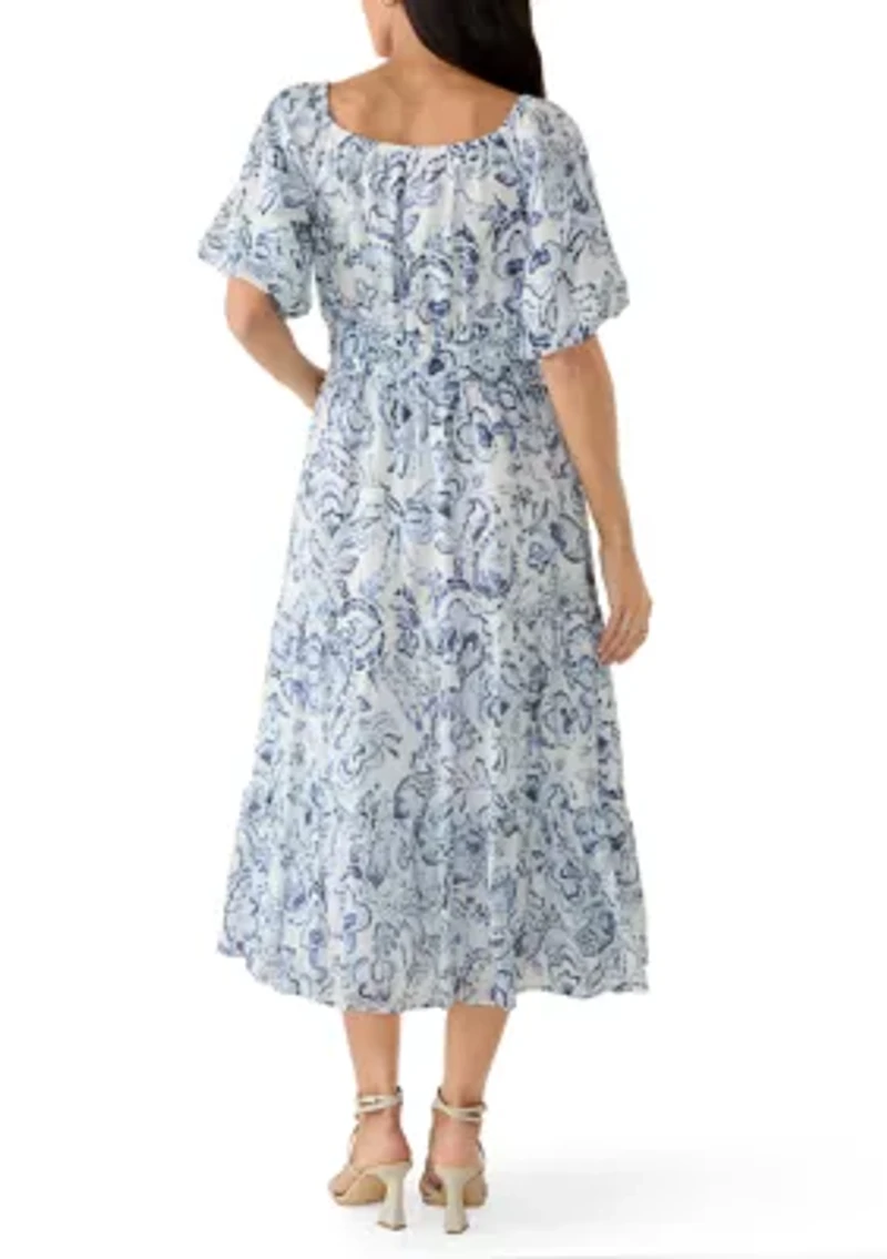 Women's Off Shoulder Tiered Paisley Dress