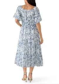 Women's Off Shoulder Tiered Paisley Dress