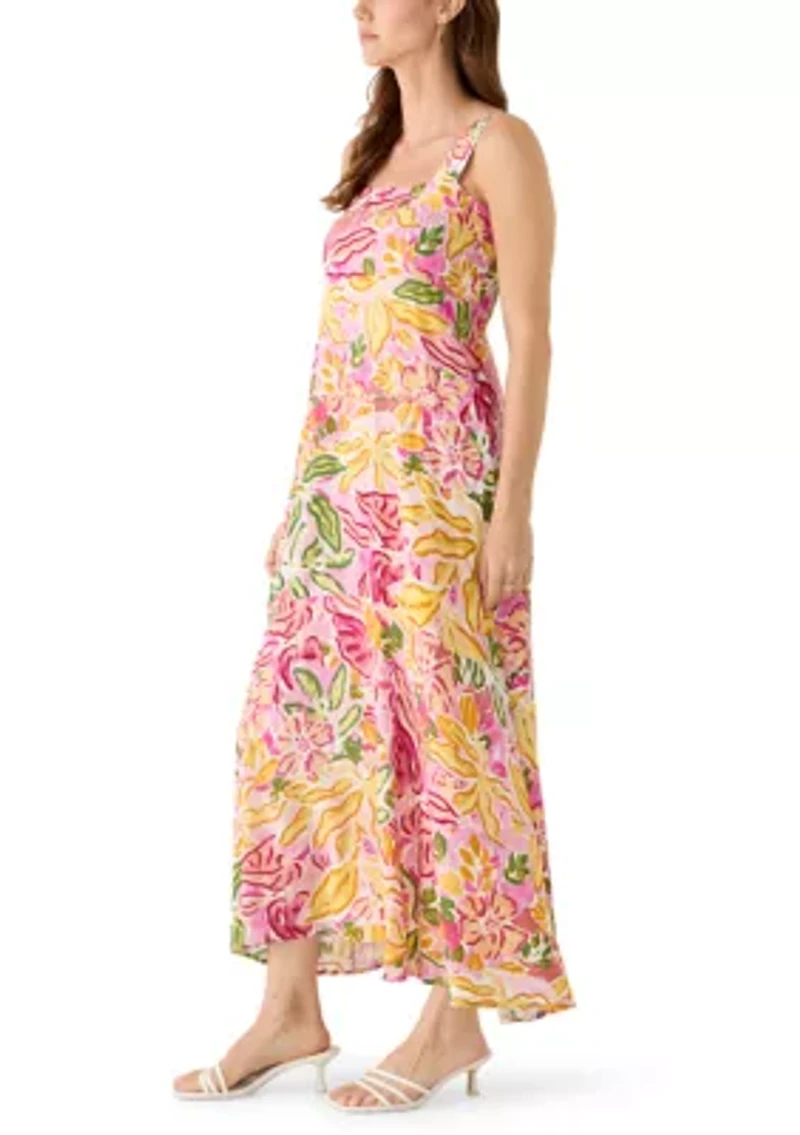 Women's Sleeveless Square Neck Floral Dress