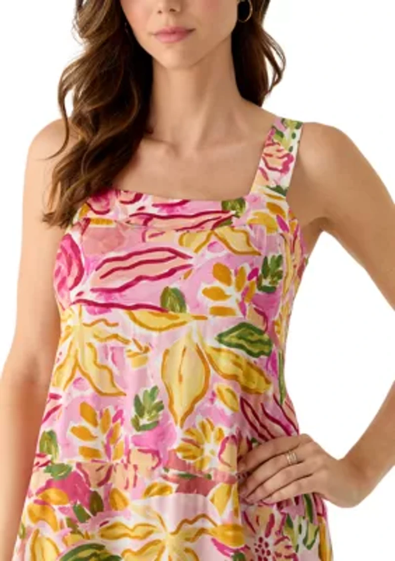 Women's Sleeveless Square Neck Floral Dress