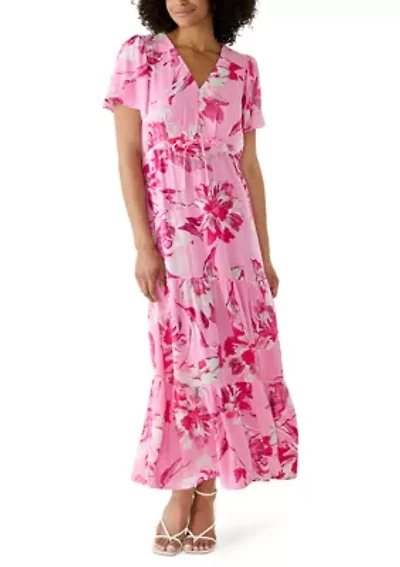 Women's Flutter Sleeve Tie Waist Floral Dress