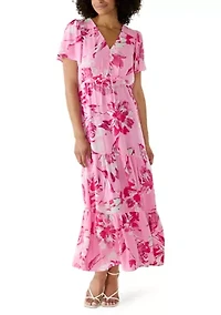Women's Flutter Sleeve Tie Waist Floral Dress
