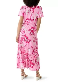 Women's Flutter Sleeve Tie Waist Floral Dress