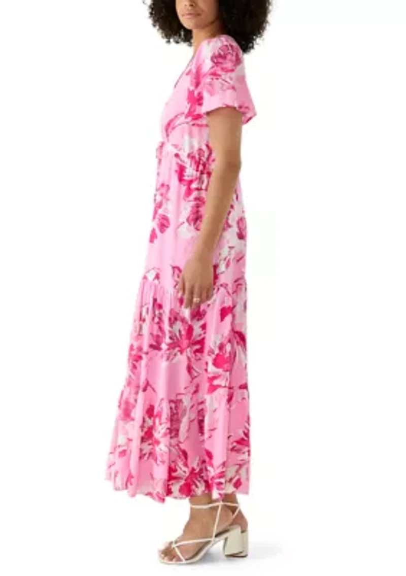 Women's Flutter Sleeve Tie Waist Floral Dress