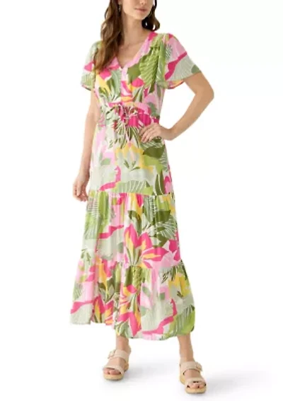Women's Tie Waist Tropical Floral Dress
