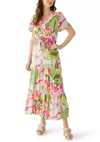 Women's Tie Waist Tropical Floral Dress