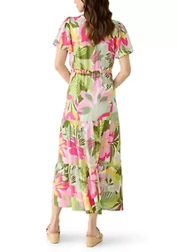 Women's Tie Waist Tropical Floral Dress