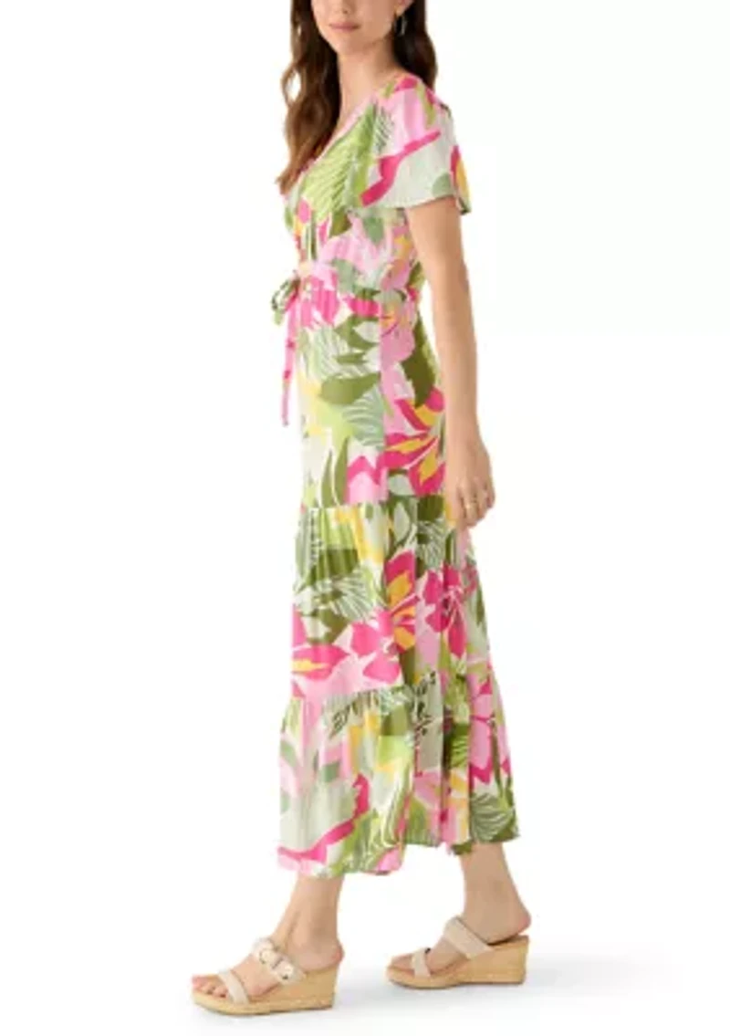Women's Tie Waist Tropical Floral Dress