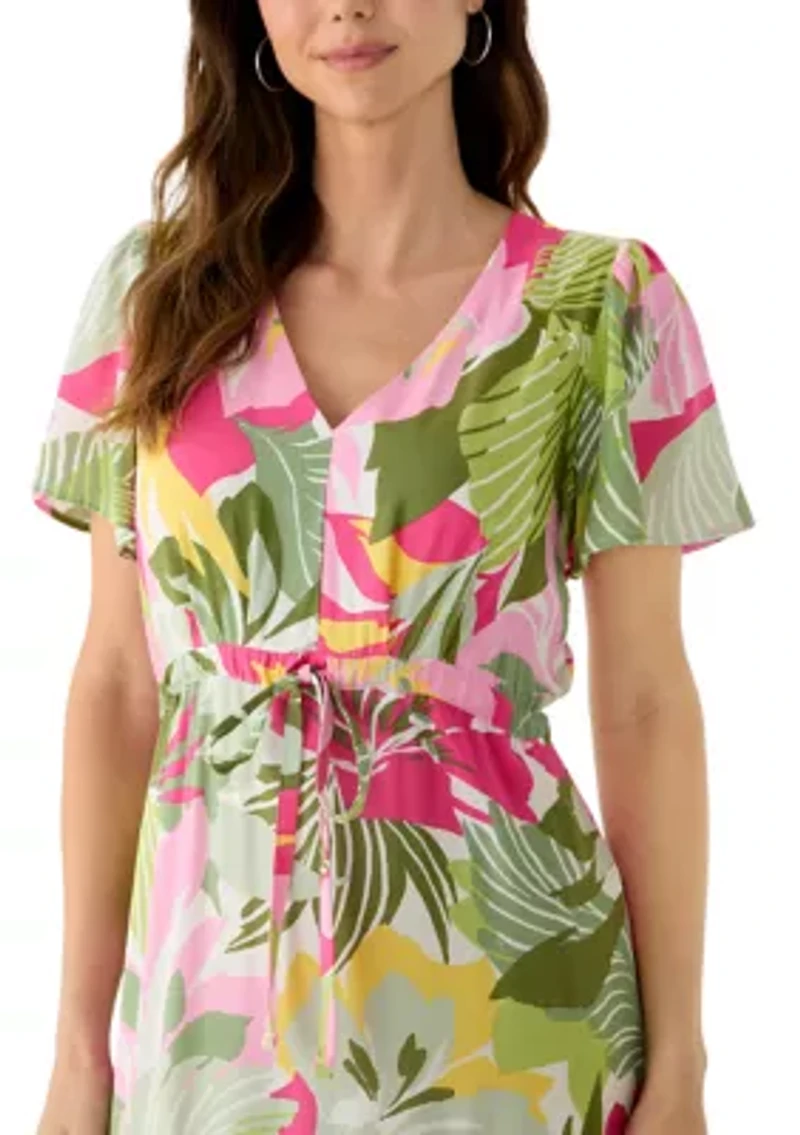 Women's Tie Waist Tropical Floral Dress