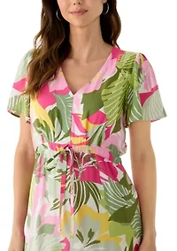 Women's Tie Waist Tropical Floral Dress
