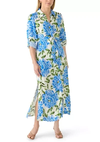 Women's Roll-Tab Sleeve Tie Waist Shirtdress