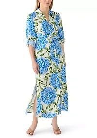 Women's Roll-Tab Sleeve Tie Waist Shirtdress