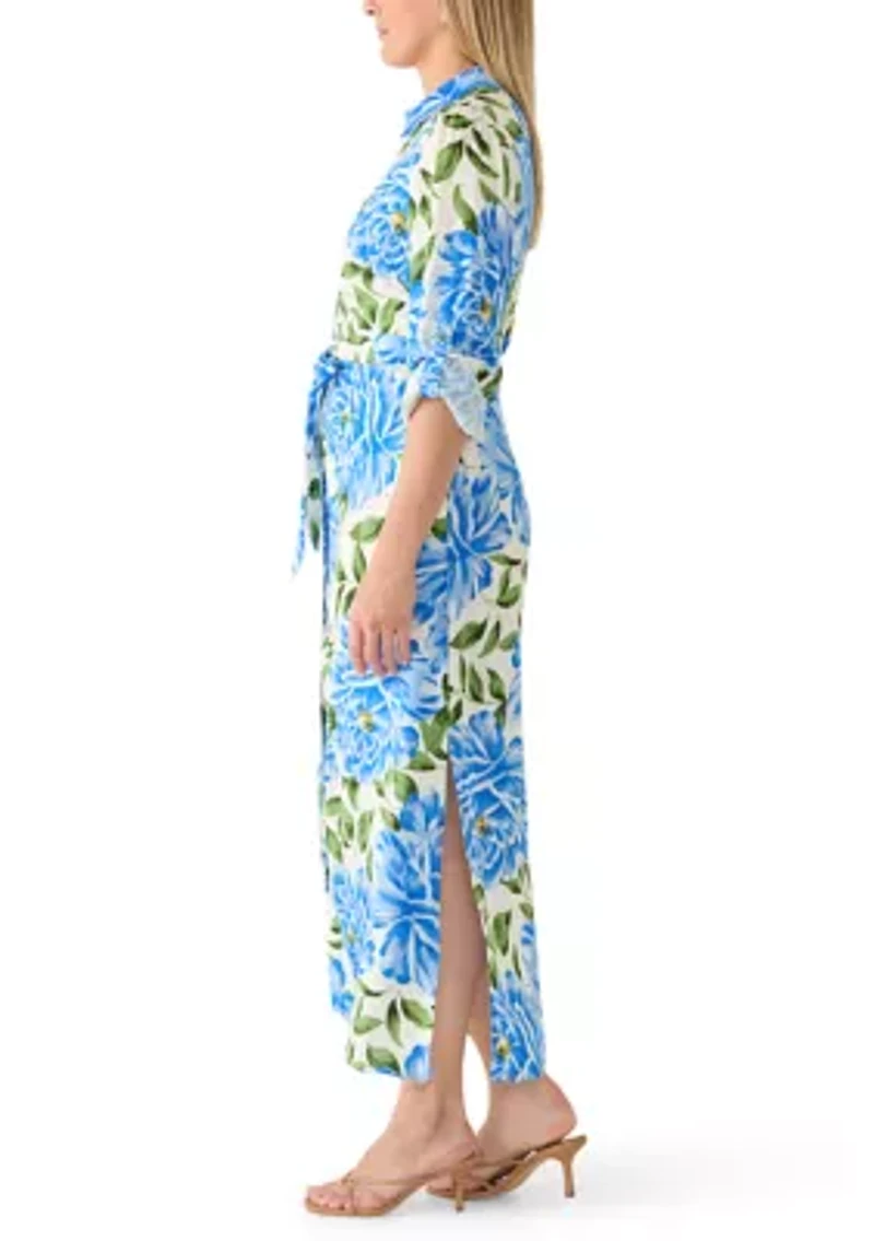 Women's Roll-Tab Sleeve Tie Waist Shirtdress