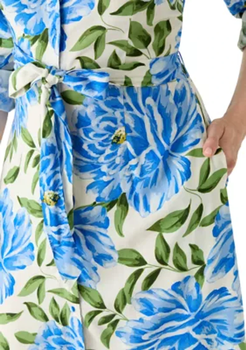 Women's Roll-Tab Sleeve Tie Waist Shirtdress