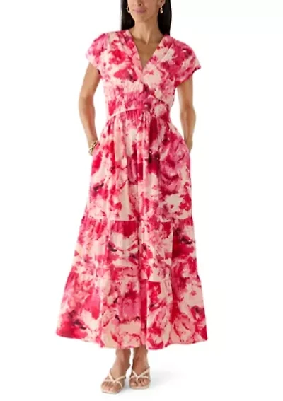 Women's Short Sleeve V-Neck Tiered Floral Dress