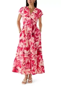 Women's Short Sleeve V-Neck Tiered Floral Dress