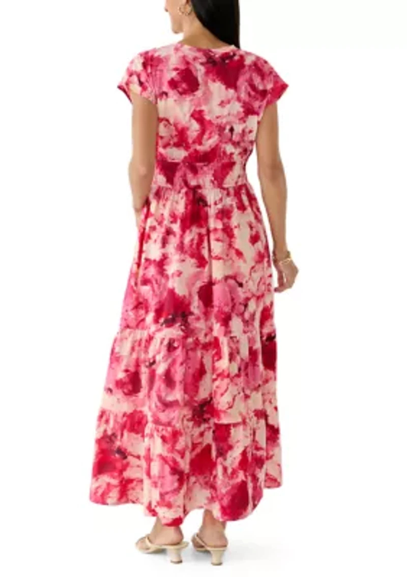 Women's Short Sleeve V-Neck Tiered Floral Dress