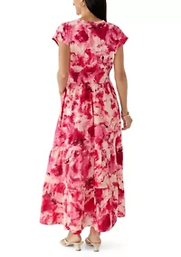 Women's Short Sleeve V-Neck Tiered Floral Dress