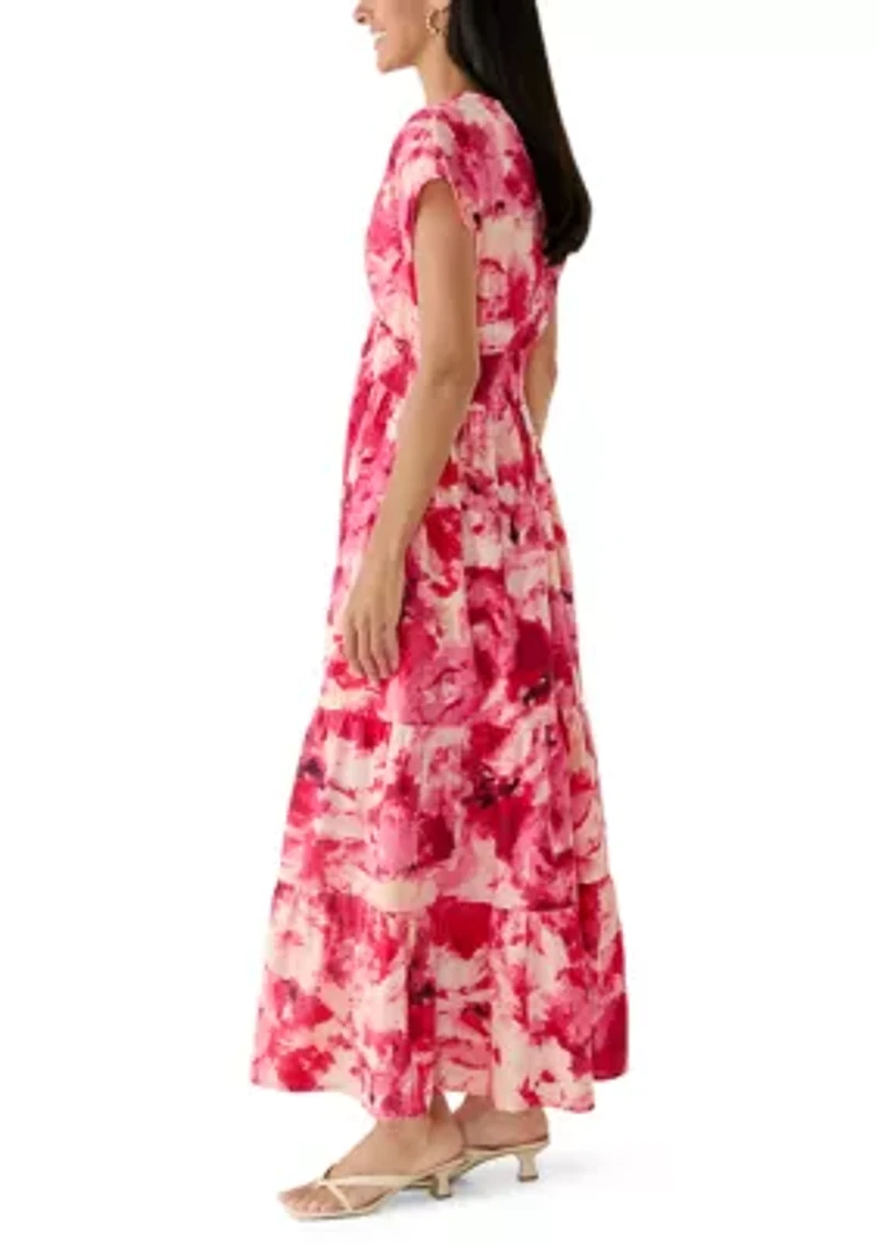Women's Short Sleeve V-Neck Tiered Floral Dress