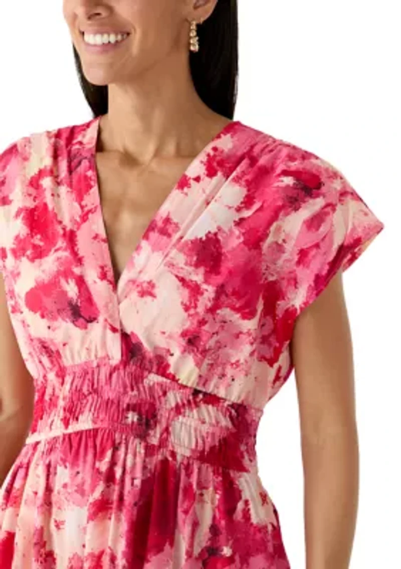 Women's Short Sleeve V-Neck Tiered Floral Dress