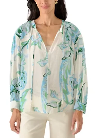 Women's Long Sleeve Split Neck Floral Blouse