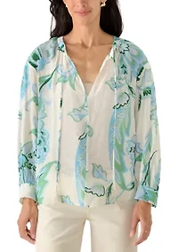 Women's Long Sleeve Split Neck Floral Blouse