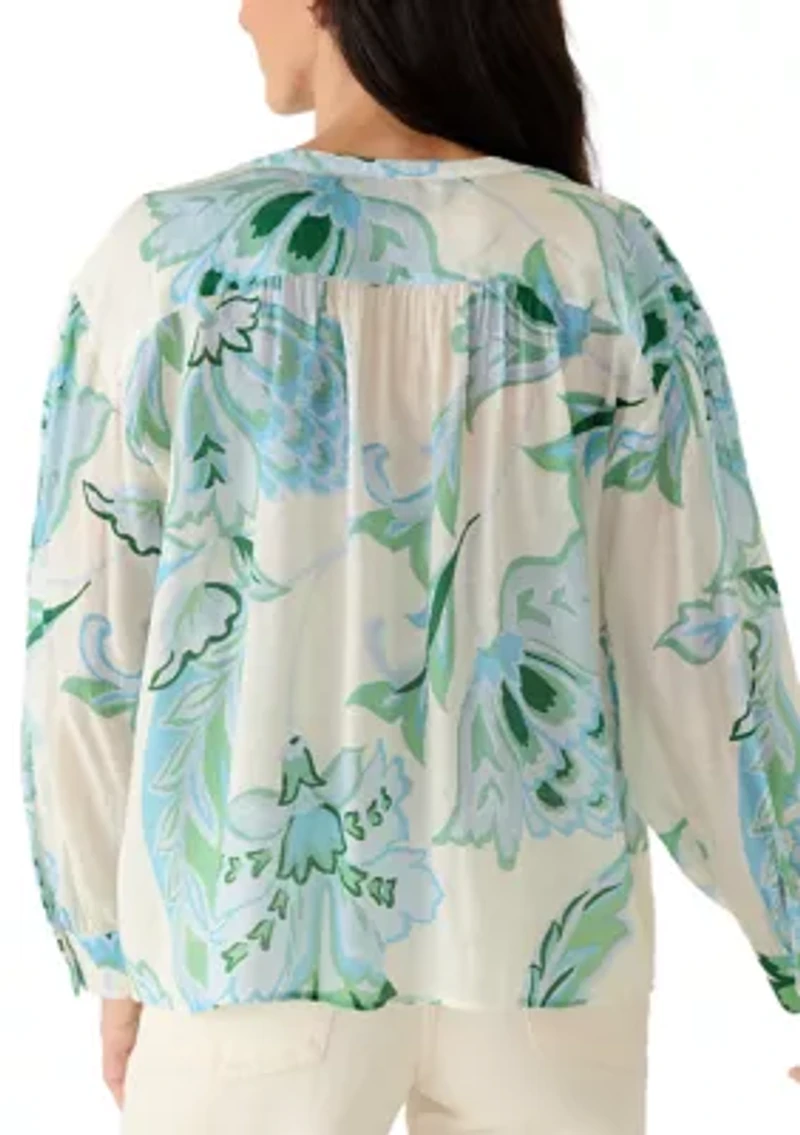 Women's Long Sleeve Split Neck Floral Blouse
