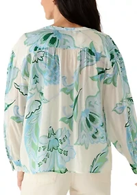 Women's Long Sleeve Split Neck Floral Blouse