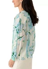 Women's Long Sleeve Split Neck Floral Blouse