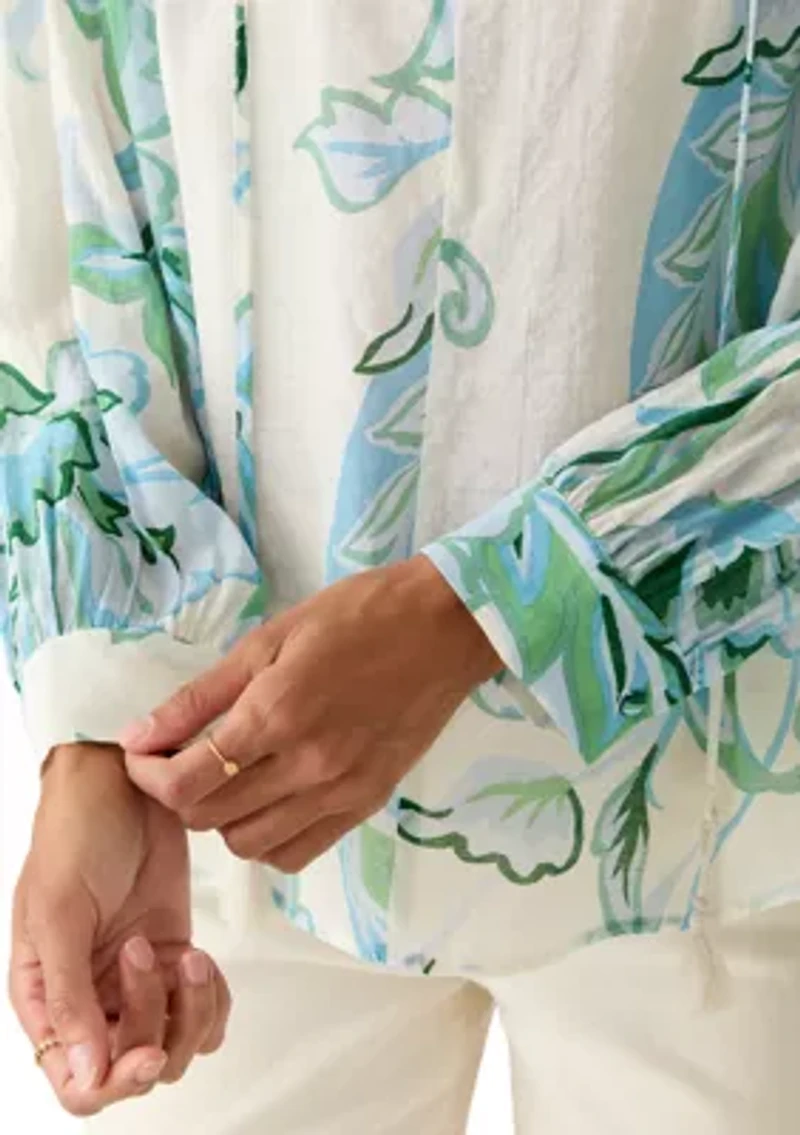 Women's Long Sleeve Split Neck Floral Blouse