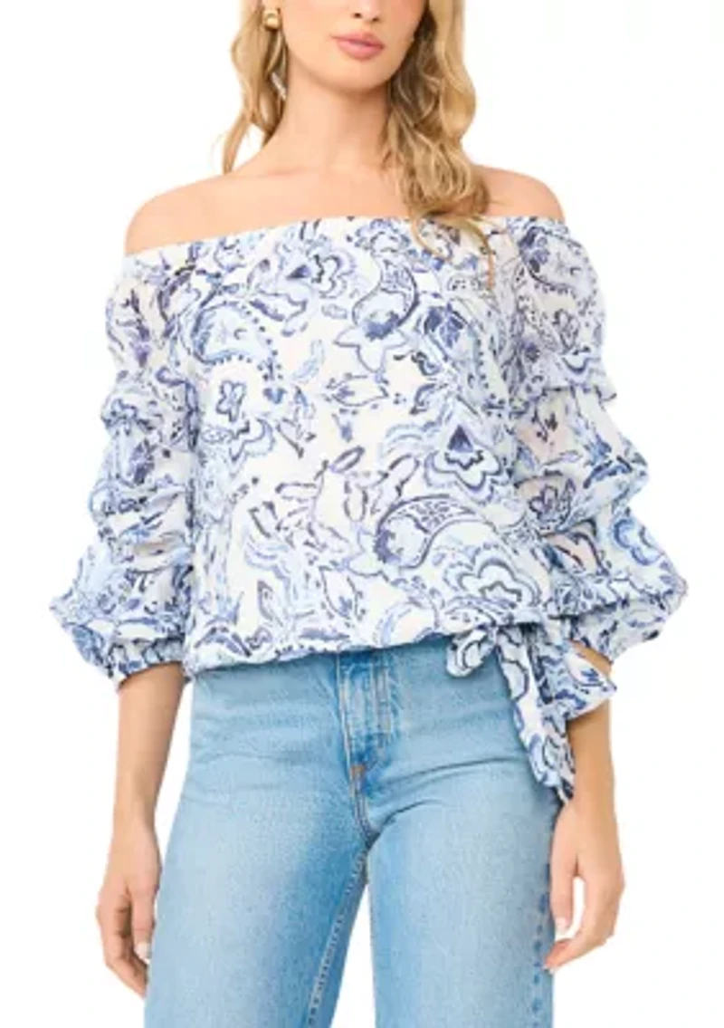 Women's Off The Shoulder Cha Sleeve Paisley Blouse