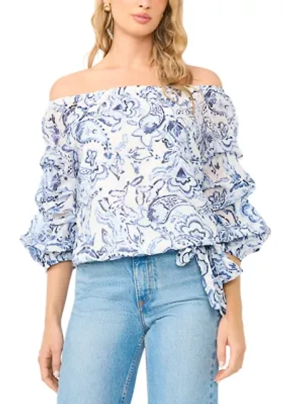 Women's Off The Shoulder Cha Sleeve Paisley Blouse