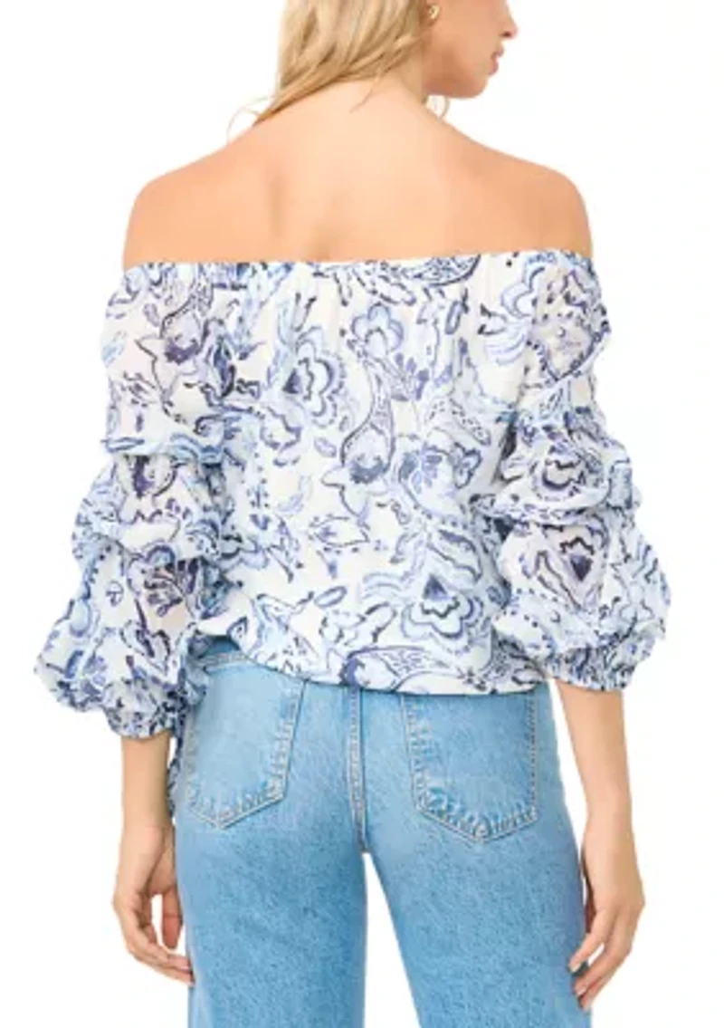Women's Off The Shoulder Cha Sleeve Paisley Blouse