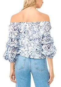 Women's Off The Shoulder Cha Sleeve Paisley Blouse