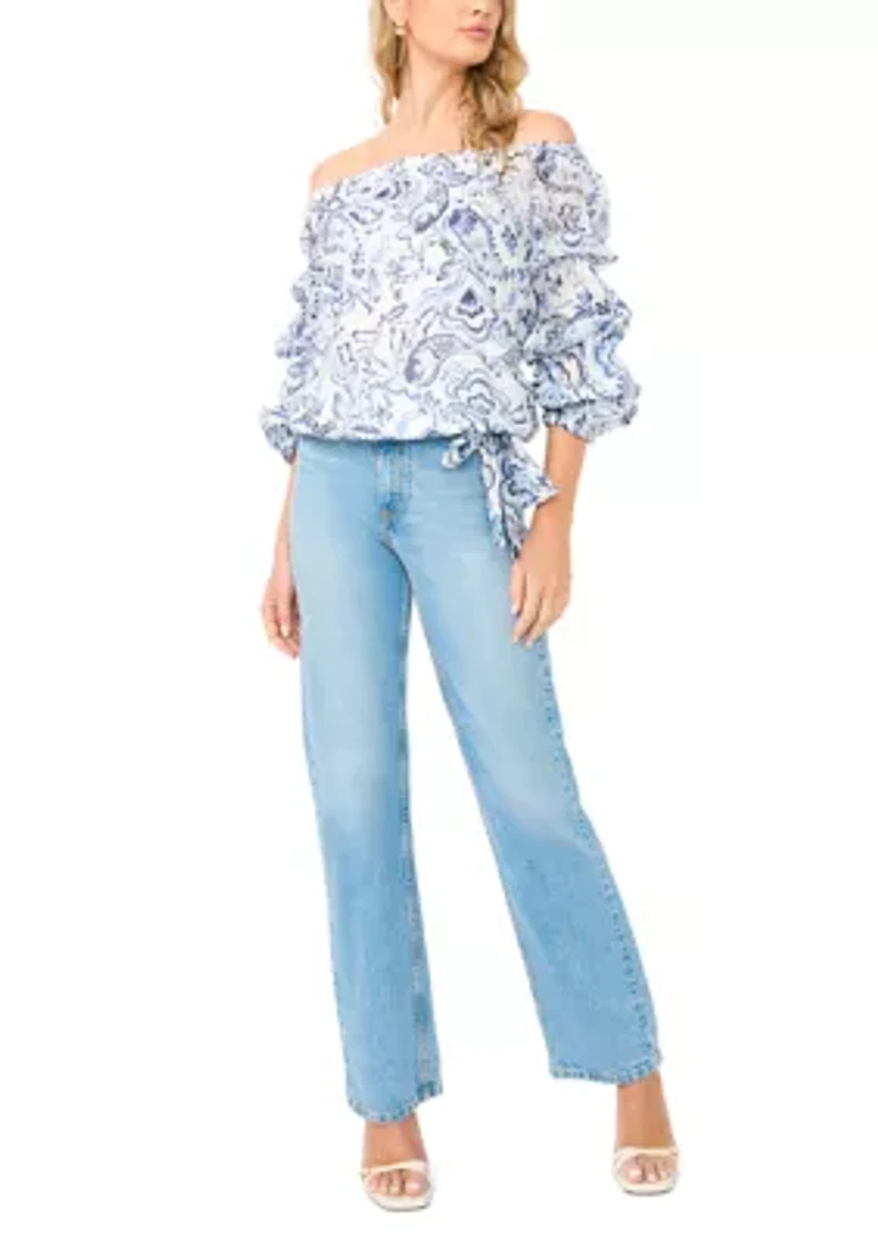 Women's Off The Shoulder Cha Sleeve Paisley Blouse