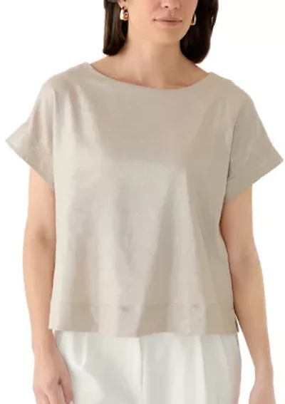 Women's Short Sleeve Crew Neck Linen Top