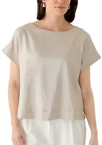 Women's Short Sleeve Crew Neck Linen Top