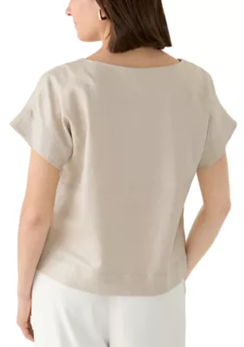 Women's Short Sleeve Crew Neck Linen Top