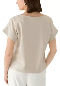 Women's Short Sleeve Crew Neck Linen Top