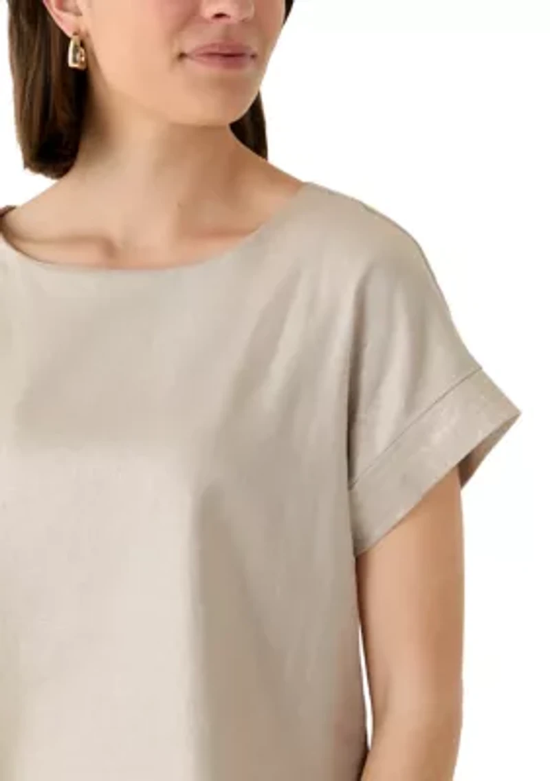 Women's Short Sleeve Crew Neck Linen Top