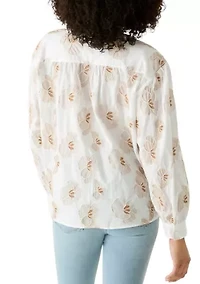 Women's Sleeveless Floral Embroidered Split Neck Blouse
