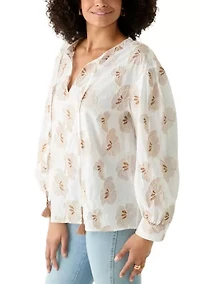 Women's Sleeveless Floral Embroidered Split Neck Blouse