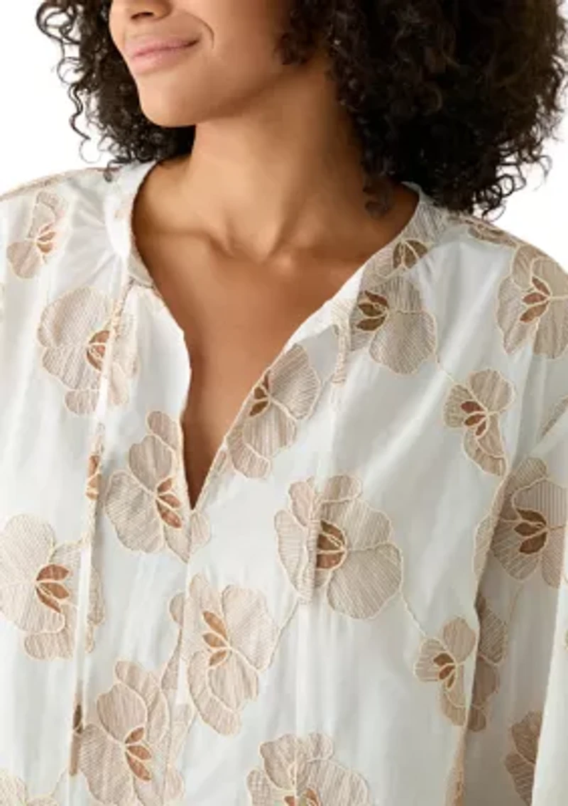 Women's Sleeveless Floral Embroidered Split Neck Blouse
